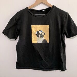 Zara Trafaluc Black Cat Graphic T-Shirt Women Size Small